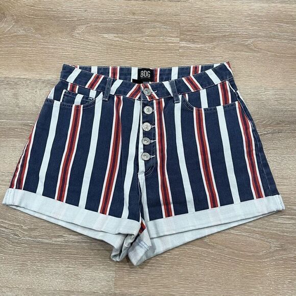 BDG Urban Outfitters Mom Shorts Women's 29 Multicolor Striped Cuffed Button-Fly - Picture 2 of 7